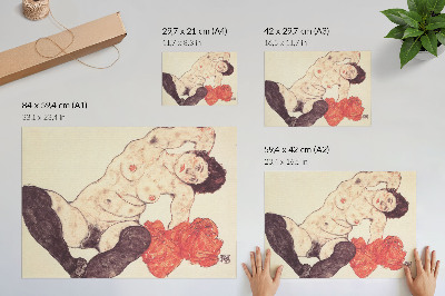Poster Vrouwelijke naaktfiguur met een gele handdoek (1917) van Egon Schiele