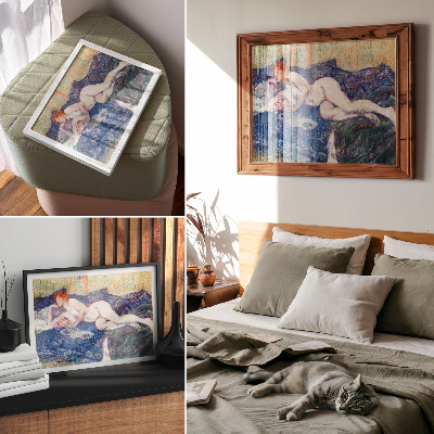 Stijlvolle wandposter Naakte vrouw met ontblote borsten, vintage erotische kunst van Henri de Toulouse-Lautrec.