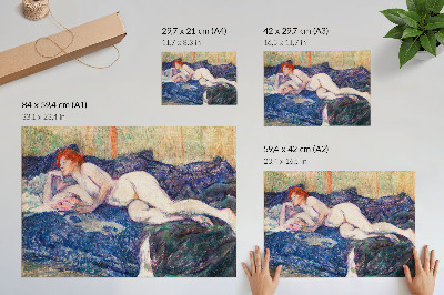 Stijlvolle wandposter Naakte vrouw met ontblote borsten, vintage erotische kunst van Henri de Toulouse-Lautrec.