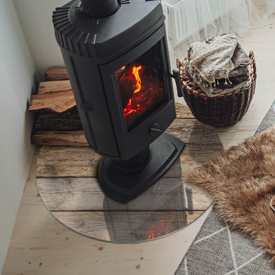 Onderplaat kachel ronde Houten plank textuur
