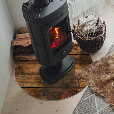 Vloerplaat voor kachel ronde Houten plank met nerf
