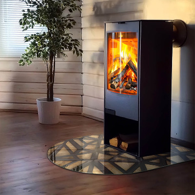 Vloerplaat openhaard semi-ovale Geometrie met hout