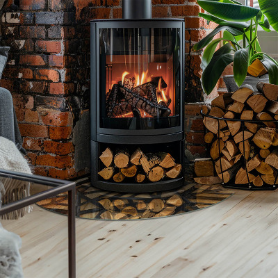 Plaat onder houtkachel kwart Geometrie met hout