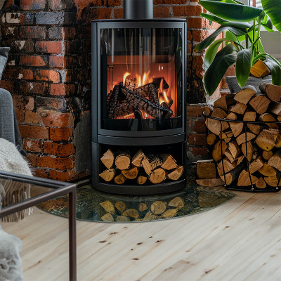Plaat onder houtkachel kwart Plantenmotieven met vlinders