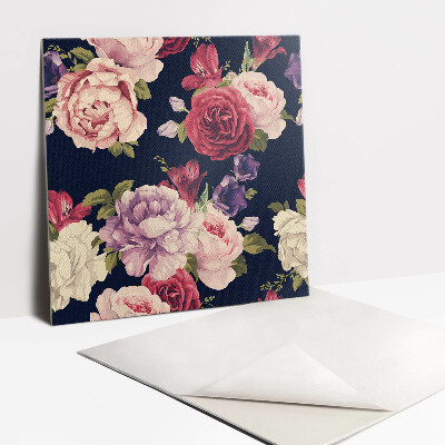 Vinyl tegels zelfklevend Kleurrijke roze bloemen