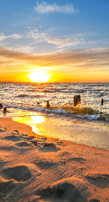 Stoffen rolgordijn in zonsondergangkleuren