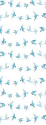 Binnengordijn met blauwe vogels