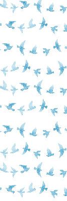 Binnengordijn met blauwe vogels