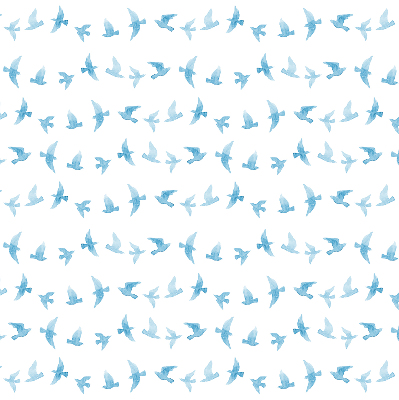 Binnengordijn met blauwe vogels