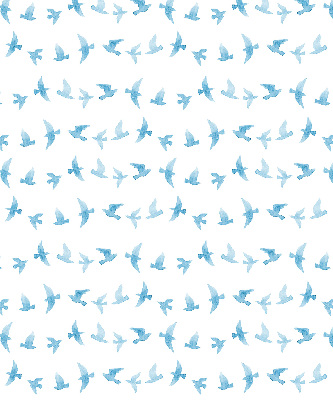 Binnengordijn met blauwe vogels