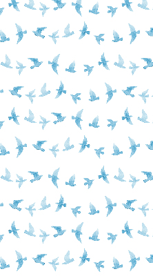 Binnengordijn met blauwe vogels