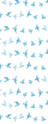 Binnengordijn met blauwe vogels