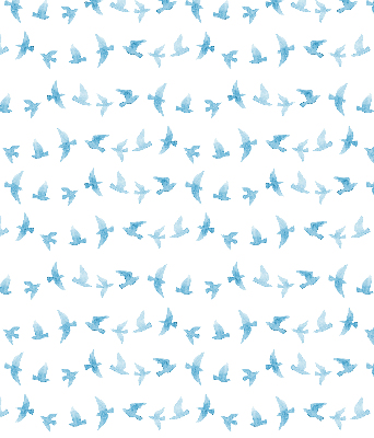 Binnengordijn met blauwe vogels
