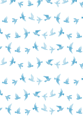 Binnengordijn met blauwe vogels