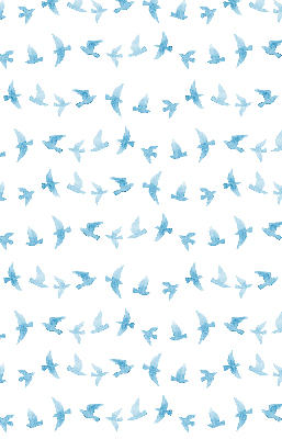 Binnengordijn met blauwe vogels