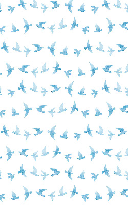 Binnengordijn met blauwe vogels