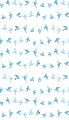 Binnengordijn met blauwe vogels