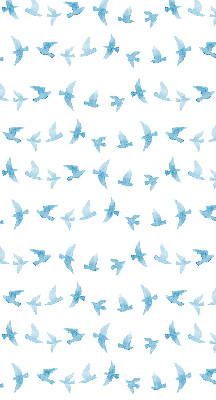 Binnengordijn met blauwe vogels