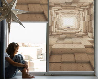 Binnenrolgordijn voor raam met 3D houten gatpatroon