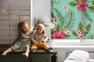 Stoffen rolgordijn met exotische plantenmotief