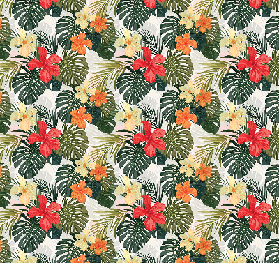 Rolgordijn voor balkondeur met tropische bloemen en bladeren