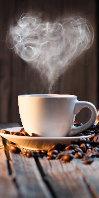 Binnengordijn een kopje koffie