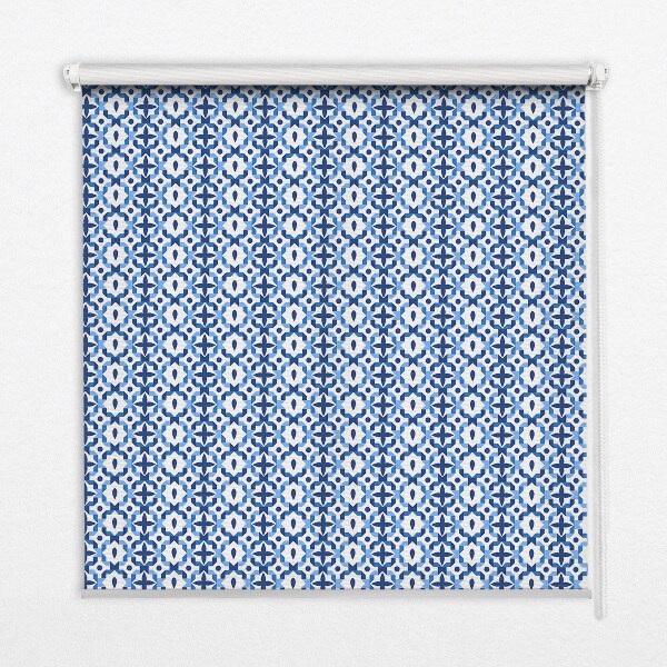 Binnenrolgordijn voor raam in blauwe vormen