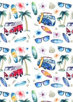 Rolgordijn voor balkondeur in Hawaiiaanse stijl met auto’s en palmbomen