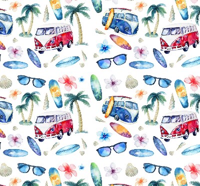 Rolgordijn voor balkondeur in Hawaiiaanse stijl met auto’s en palmbomen