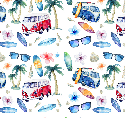 Rolgordijn voor balkondeur in Hawaiiaanse stijl met auto’s en palmbomen