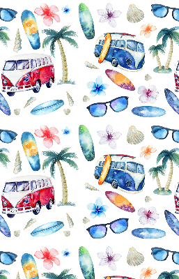 Rolgordijn voor balkondeur in Hawaiiaanse stijl met auto’s en palmbomen