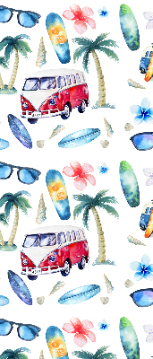 Rolgordijn voor balkondeur in Hawaiiaanse stijl met auto’s en palmbomen