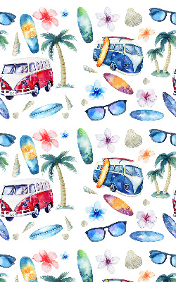 Rolgordijn voor balkondeur in Hawaiiaanse stijl met auto’s en palmbomen