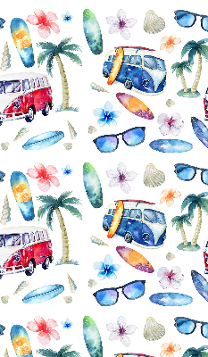 Rolgordijn voor balkondeur in Hawaiiaanse stijl met auto’s en palmbomen