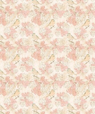 Binnenrolgordijn voor raam met vogels tussen de bloemen
