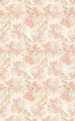 Binnenrolgordijn voor raam met vogels tussen de bloemen