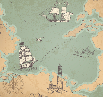 Binnengordijn met oceaankaart