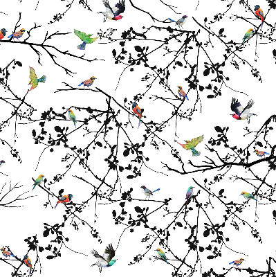 Binnenrolgordijn voor raam met vogels op de takken