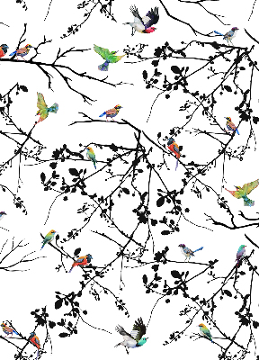 Binnenrolgordijn voor raam met vogels op de takken