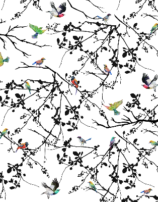 Binnenrolgordijn voor raam met vogels op de takken