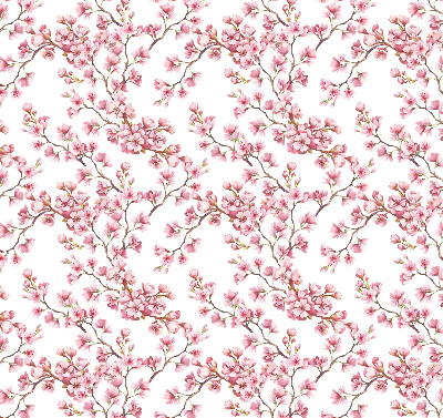 Rolgordijn voor raam met roze bloemblaadjes van knoppen aan de boom