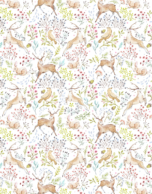 Binnenrolgordijn voor raam met print van reeën, vogels en konijnen