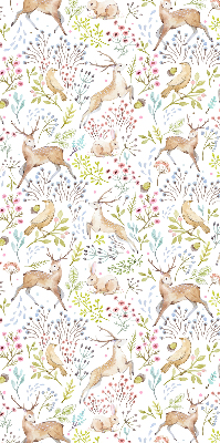 Binnenrolgordijn voor raam met print van reeën, vogels en konijnen