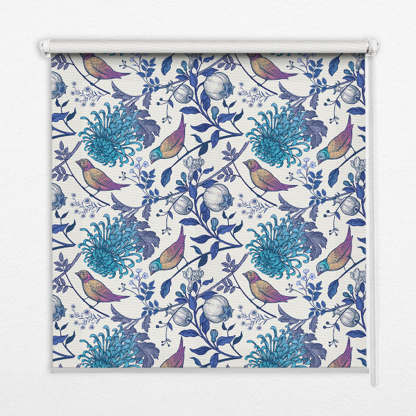 Binnengordijn in blauwe boombloemen