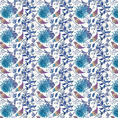 Binnengordijn in blauwe boombloemen