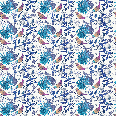 Binnengordijn in blauwe boombloemen