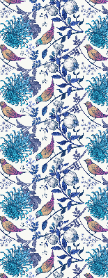 Binnengordijn in blauwe boombloemen