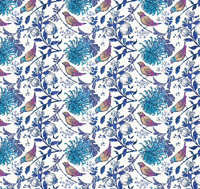 Binnengordijn in blauwe boombloemen