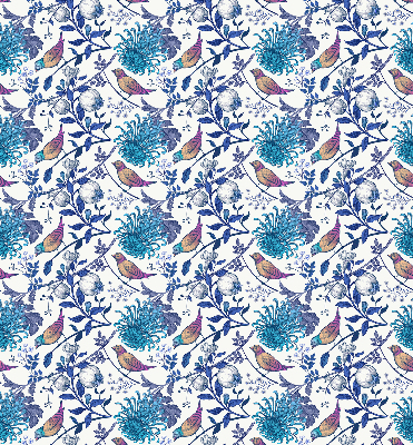 Binnengordijn in blauwe boombloemen
