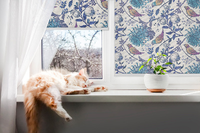 Binnengordijn in blauwe boombloemen